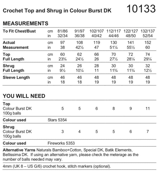 Stylecraft Colourburst DK Crochet Top & Shrug Pattern 10133