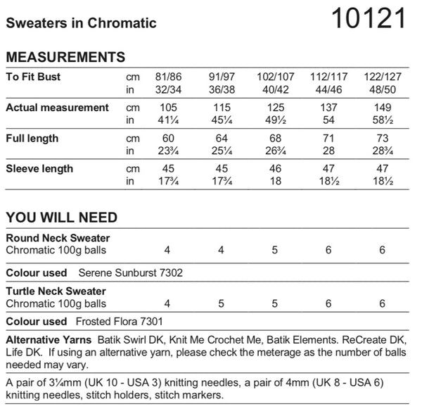 Stylecraft Chromatic D/K Ladies Sweater Knitting Pattern 10121
