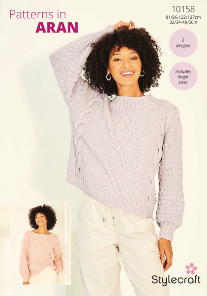 Stylecraft Soft Pastels Aran Sweater Knitting Pattern 10158
