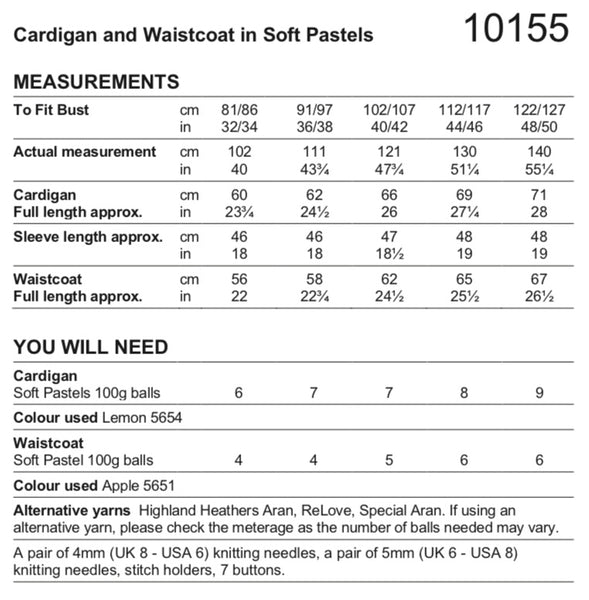 Stylecraft Soft Pastels Aran Cardigan Knitting Pattern 10155