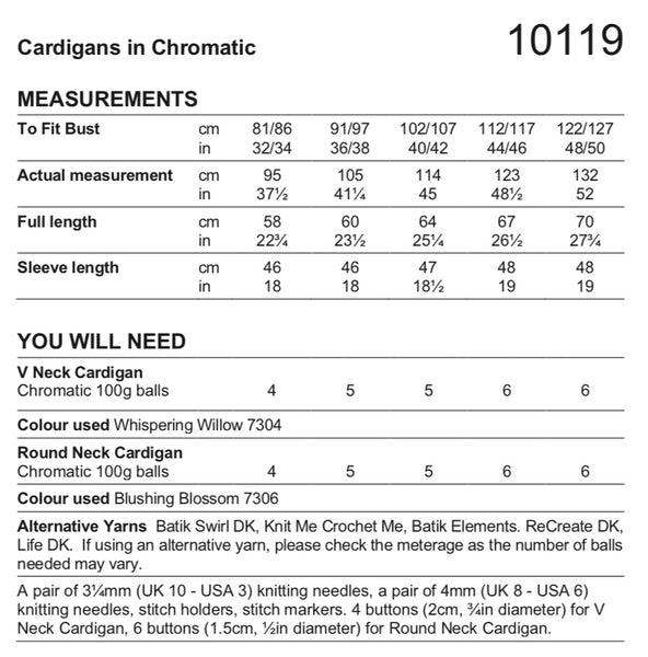 Stylecraft Chromatic D/K Ladies Cardigan Knitting Pattern 10119
