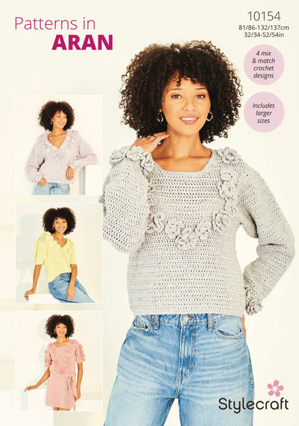 Stylecraft Soft Pastels Aran Crochet Sweaters Pattern 10154