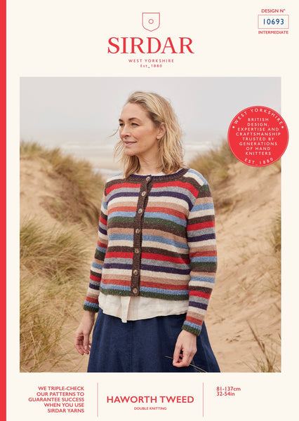 Sirdar Haworth Tweed D/K Stripey Cardigan Knitting Pattern 10693