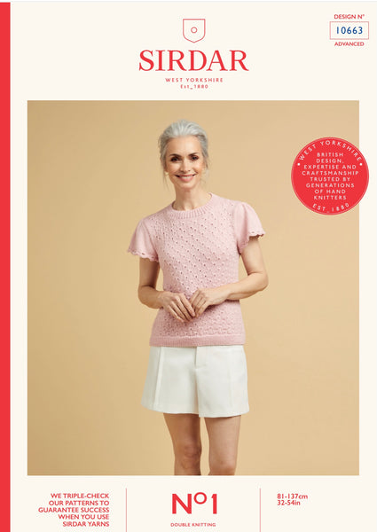 Sirdar No1 D/K Ladies Short Sleeve Top Knitting Pattern 10663