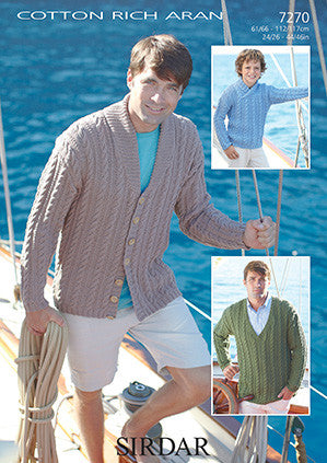 Sirdar Cotton Rich Aran Pattern 7270 Mens and Boys sizes 24-46"