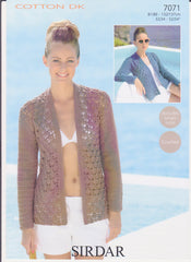 Sirdar Ladies 100% Cotton Double Knit Crochet Cardigan 7071