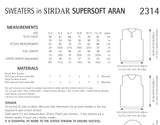 Sirdar Supersoft Aran Sweater Knitting Pattern Sizes 2-13yrs 2314