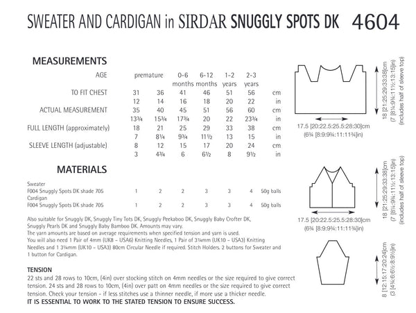 Sirdar Snuggly Spots Sweater and Cardigan Knitting Pattern 4604