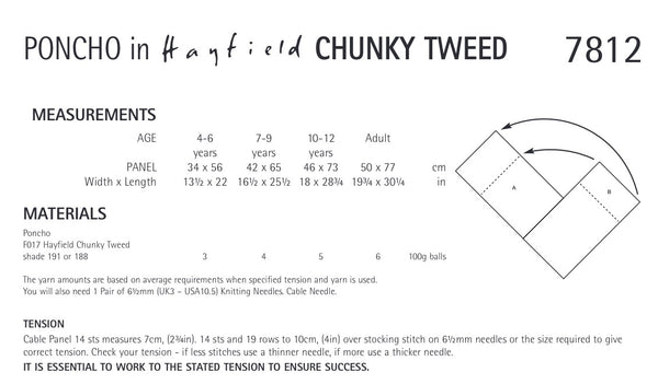 Hayfield Chunky Tweed Cable Poncho Knitting Pattern 7812