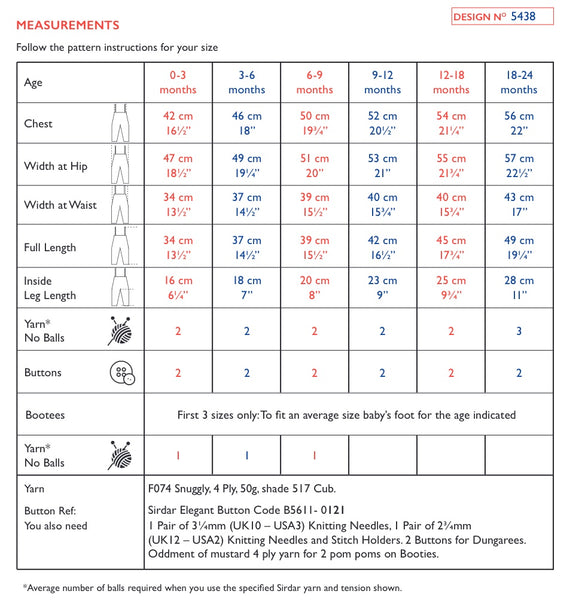 Sirdar Snuggly 4ply Dungarees & Bootees Knitting Pattern 5438