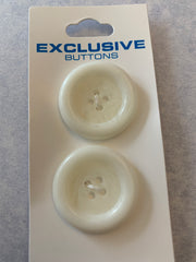 2 x 27mm White Four Hole Deep Rim Buttons (027)