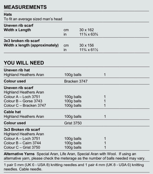 Stylecraft Highland Heathers Aran Men’s Hat & Scarf Knitting Pattern 9878