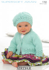 Sirdar Supersoft Aran Cardigan and Beret Knitting Pattern 1760