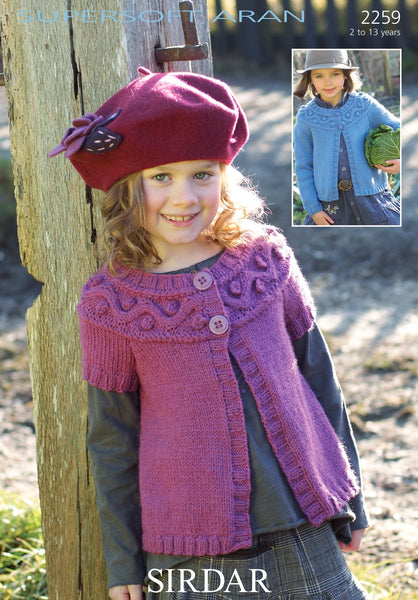 Sirdar Supersoft Aran Yoked Cardigan Knitting Pattern 2259