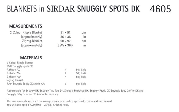 Sirdar Snuggly Spots D/K Crochet Blankets Pattern 4605