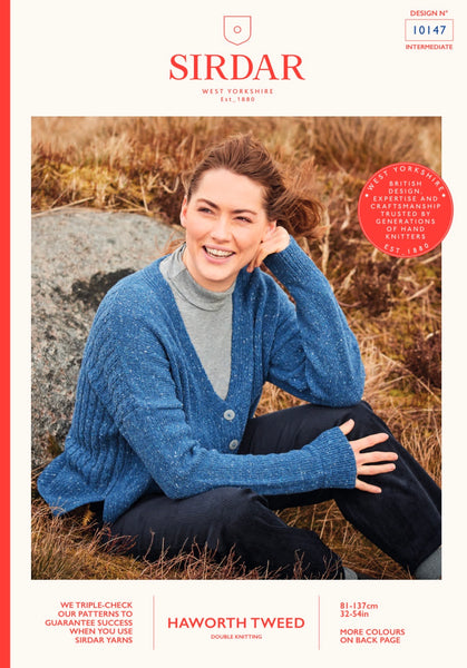 Sirdar Haworth Tweed D/K Ladies V Neck Cardigan Knitting Pattern 10147