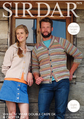 Sirdar Crofter D/K Collared Jacket Knitting Pattern 7979