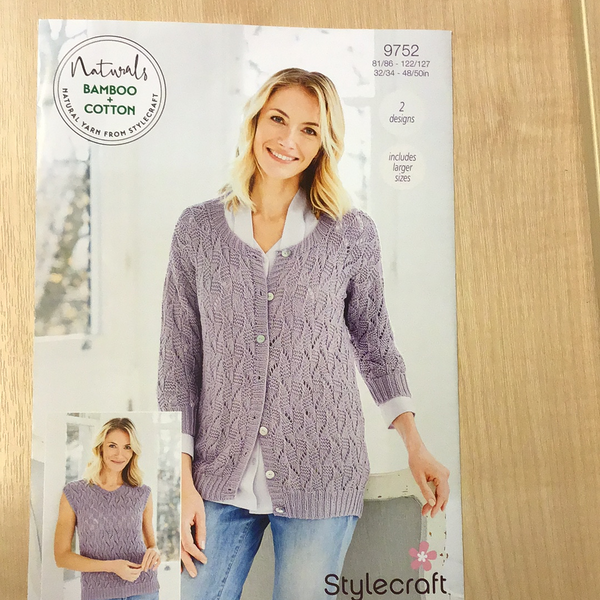 Stylecraft Naturals Bamboo and Cotton Ladies Cardigan Knitting Pattern 9752