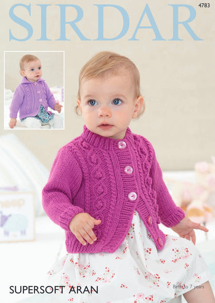 Sirdar Supersoft Aran Cardigan Knitting Pattern Sizes 0-7yrs 4783