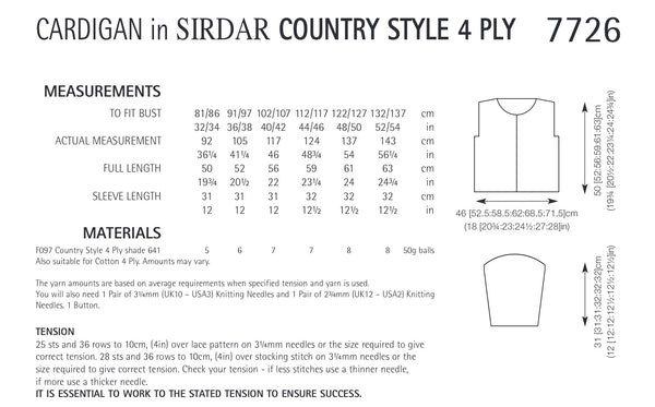 Sirdar Country Style 4ply Ladies Lace Cardigan Knitting Pattern 7726