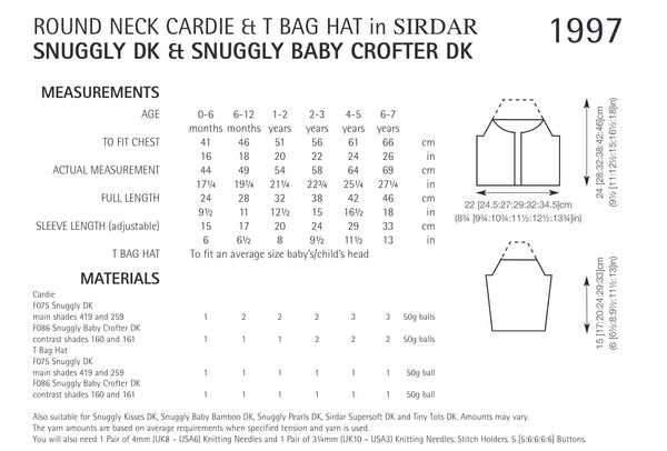 Sirdar Snuggly Baby Crofter D/K Cardigan Knitting Pattern 1997