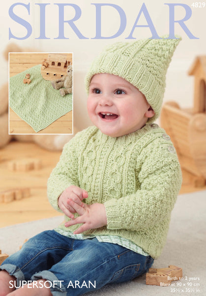 Sirdar Supersoft Aran Sweater and Blanket Knitting Pattern 4829