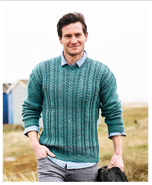 Stylecraft Highland Heathers Aran Men’s Sweater Knitting Pattern 9875