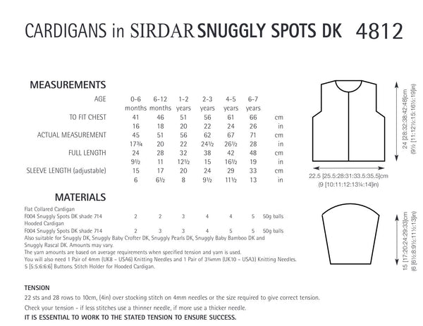 Sirdar Snuggly Spots D/K Baby Cardigan Knitting Pattern 4812