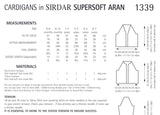 Sirdar Supersoft Aran Plain Cardigan Knitting Pattern 1339