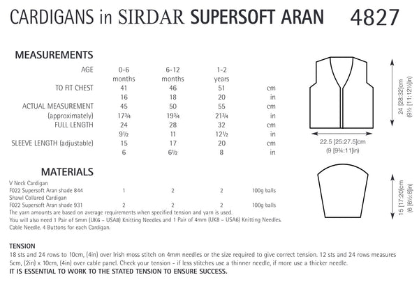 Sirdar Supersoft Aran Cardigan Knitting Pattern 4827